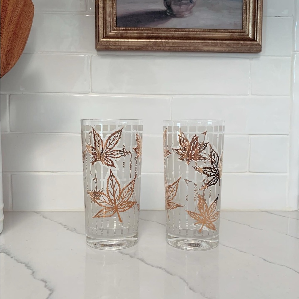Gold Leaf Patterned Glass Tumblers